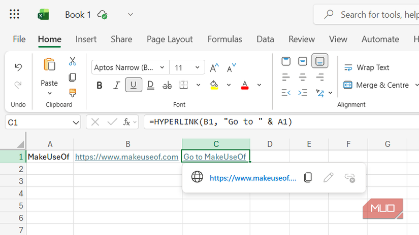 Using the HYPERLINK function in Excel