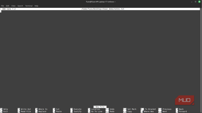 Using the nano command to open notes and edit them on the terminal