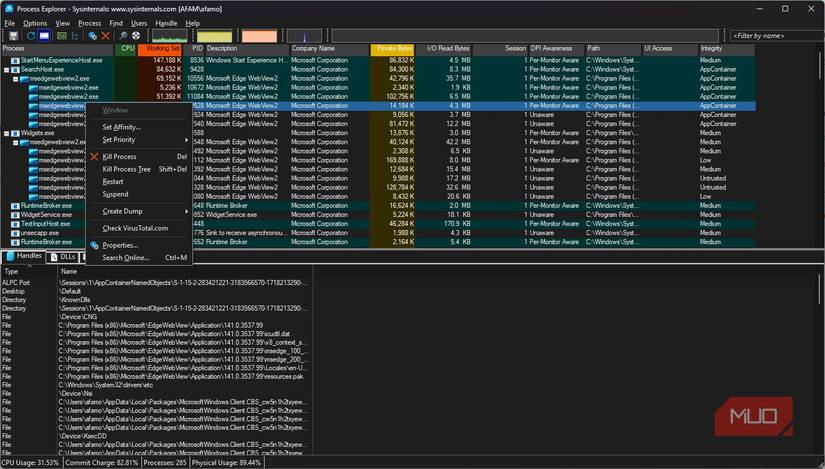 Using the Process Explorer to end problematic processes causing lag