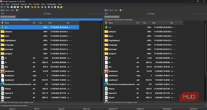Viewing files on the dual panes of Double Commander