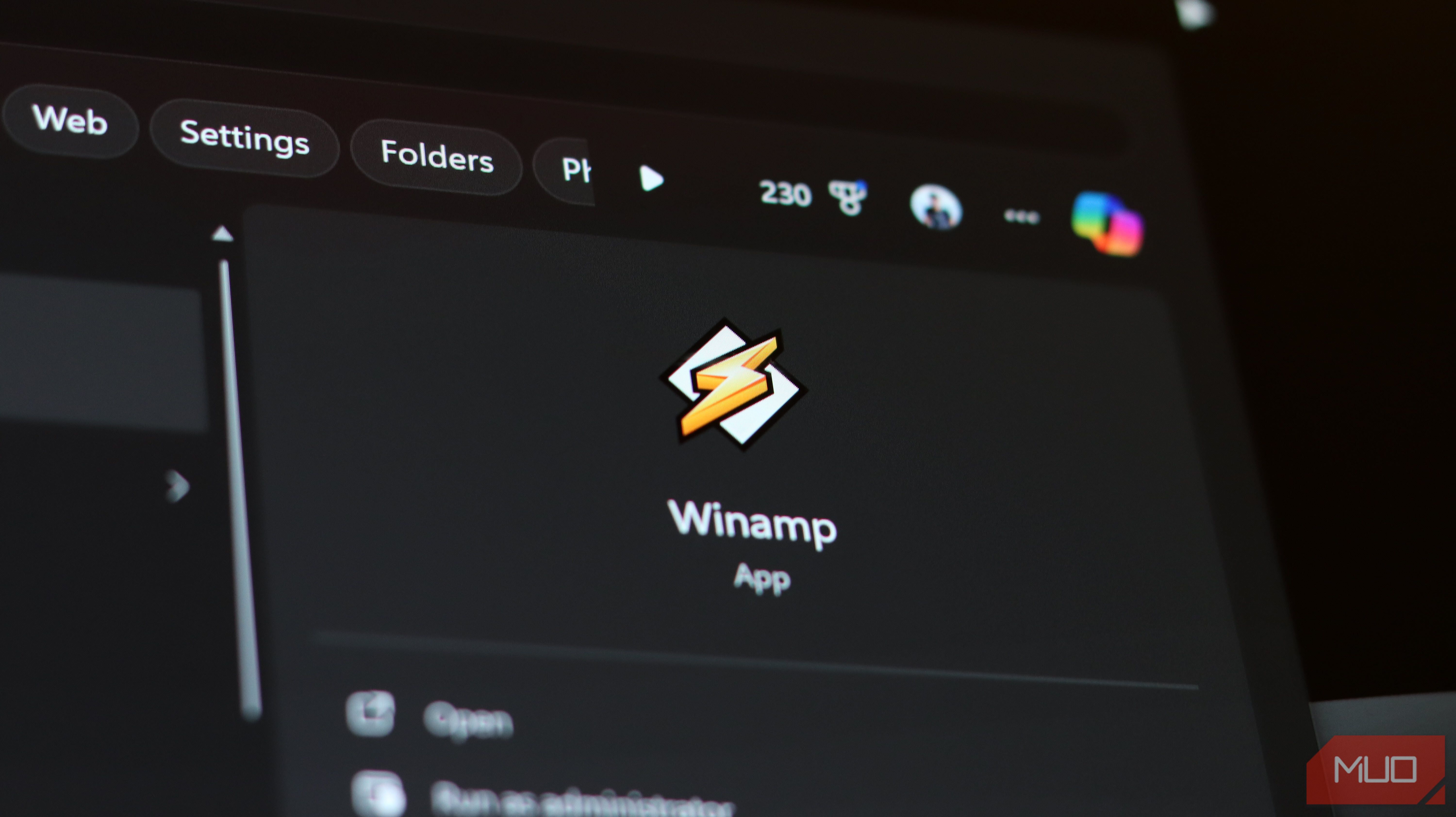 WinAmp logo in Windows 11 start menu.