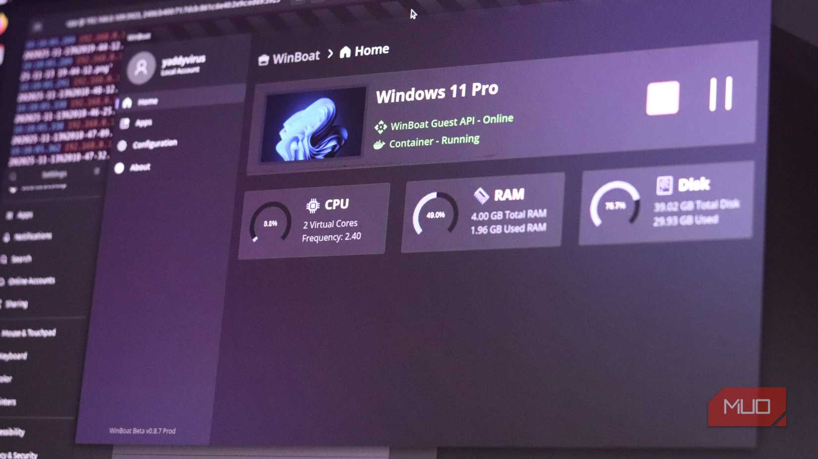 Fereastra Winboat pe Ubuntu Linux.