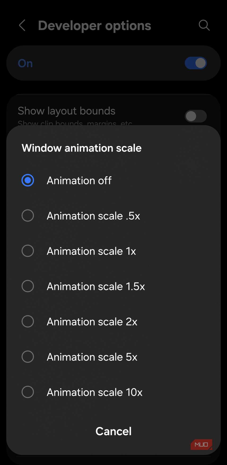 Window animation menu on Android