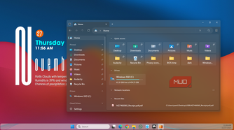 Windows 11 dekstop with Files app in dark mode acrylic