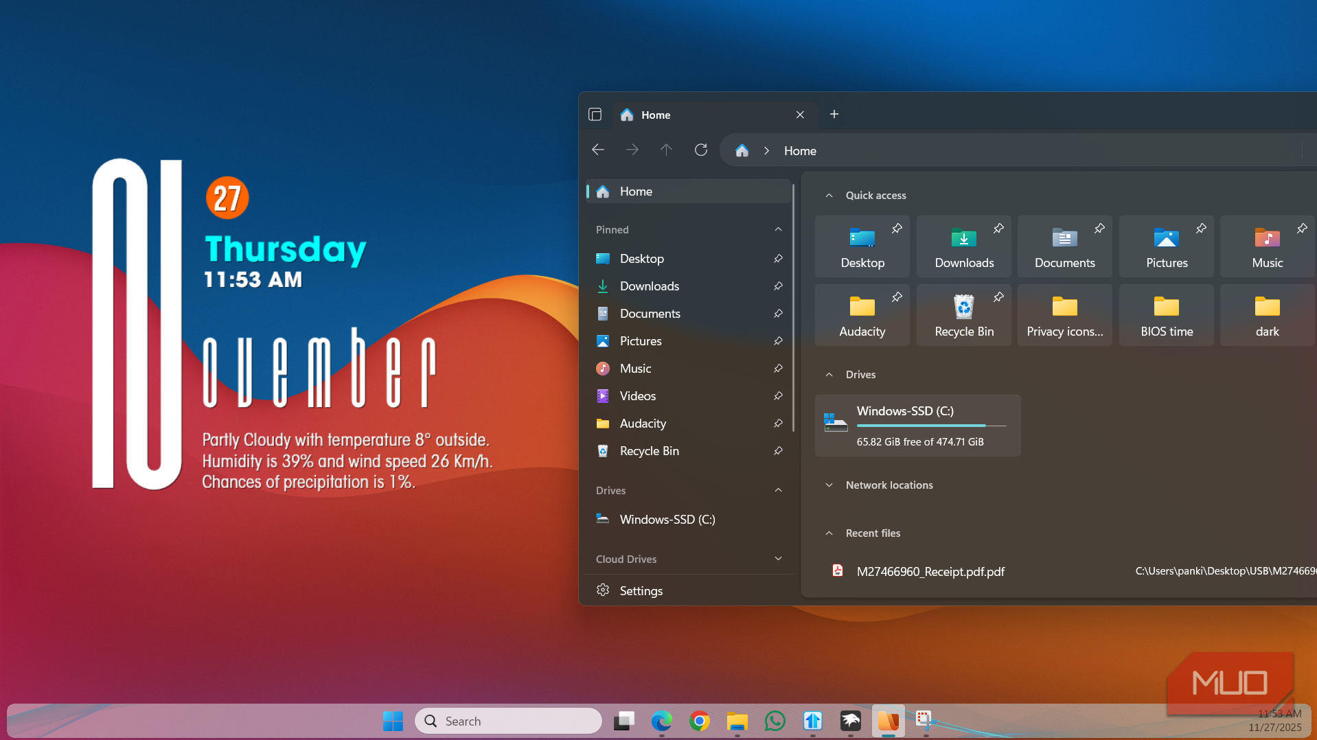 Windows 11 dekstop with Files app in dark mode