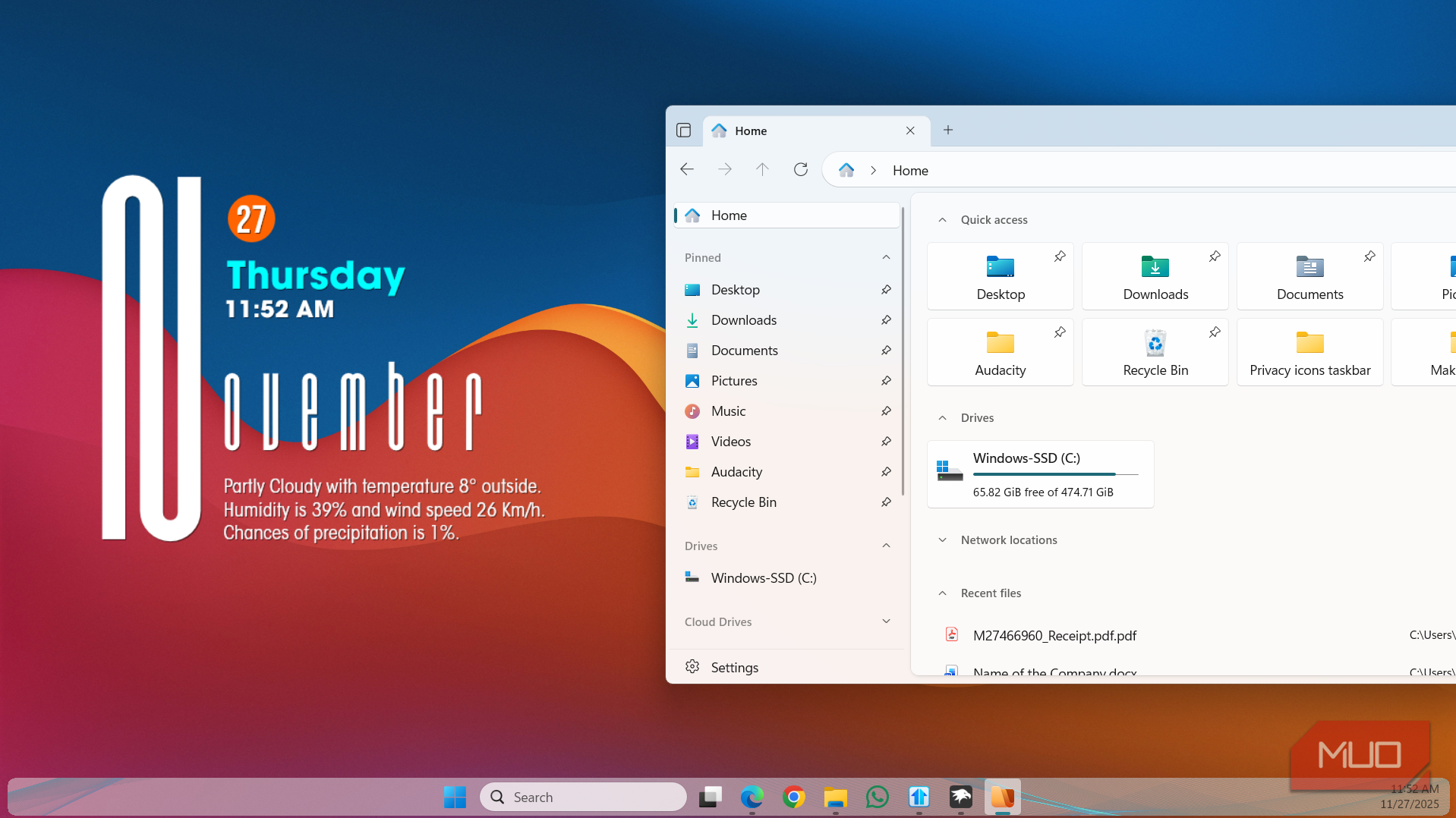 Windows 11 dekstop with Files app