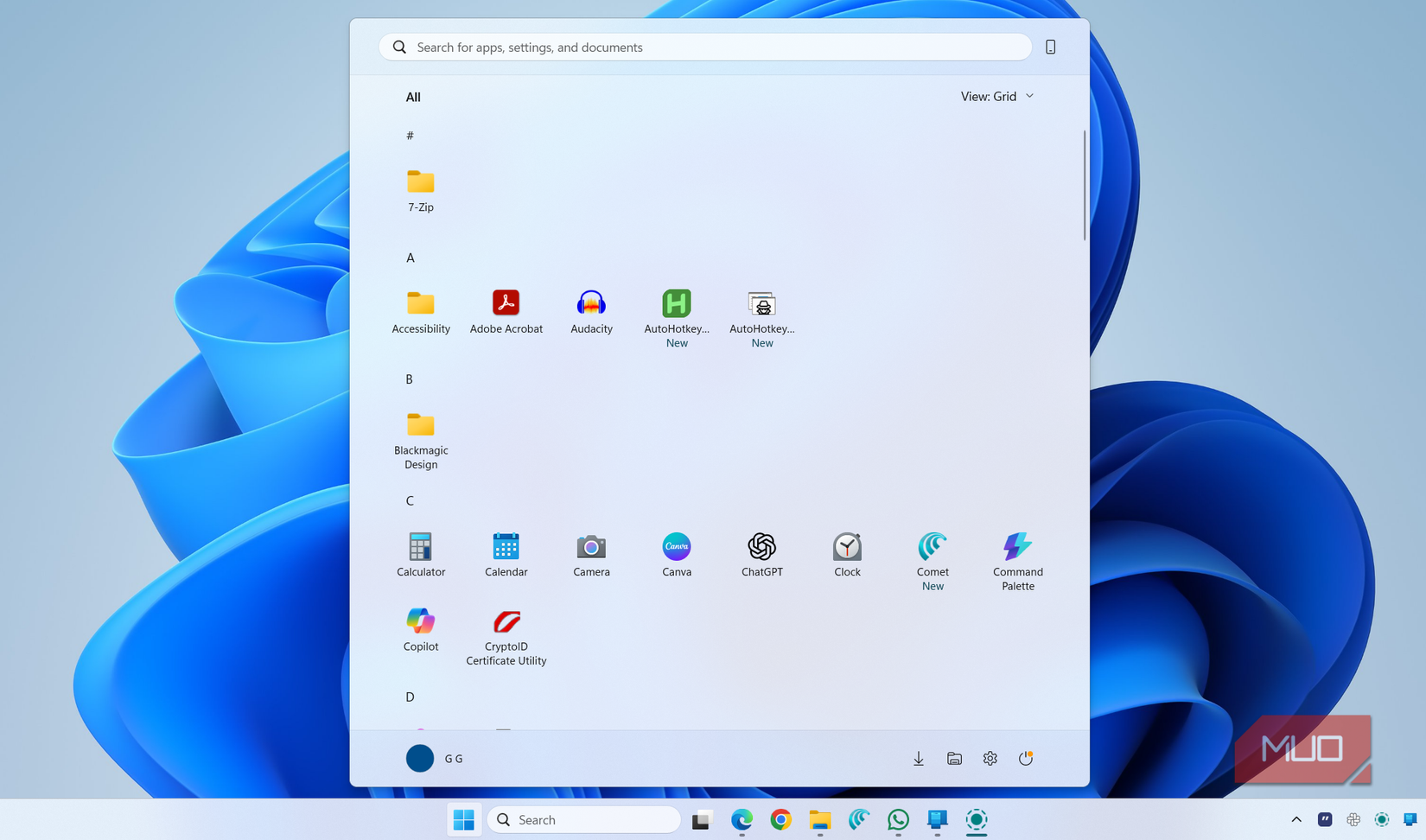 Windows 11 Start menu showing apps