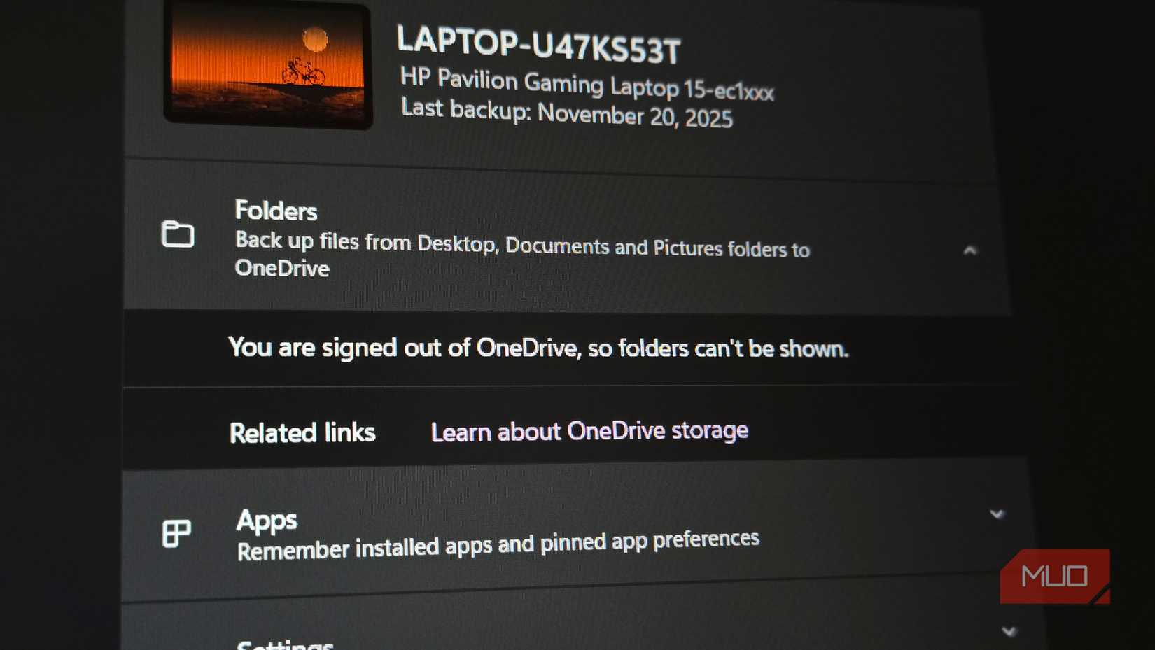 Windows Backup zoomed in