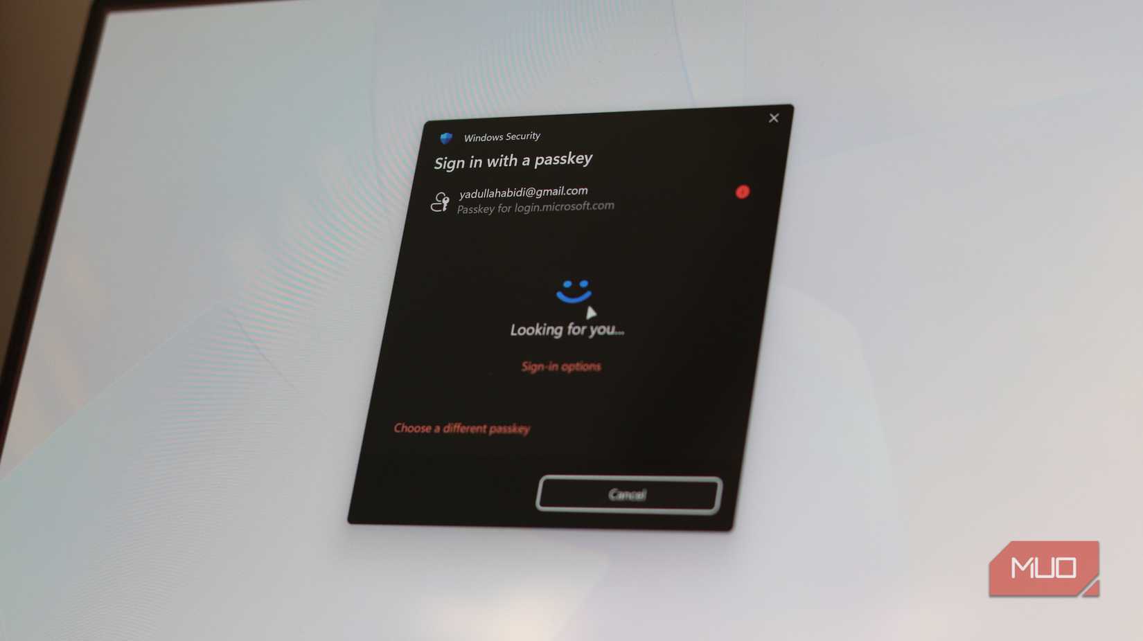 Windows passkey prompt on Windows Hello.