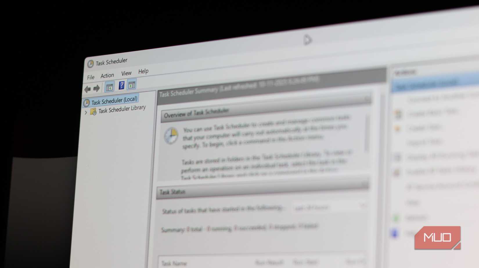 Windows Task Scheduler home screen.