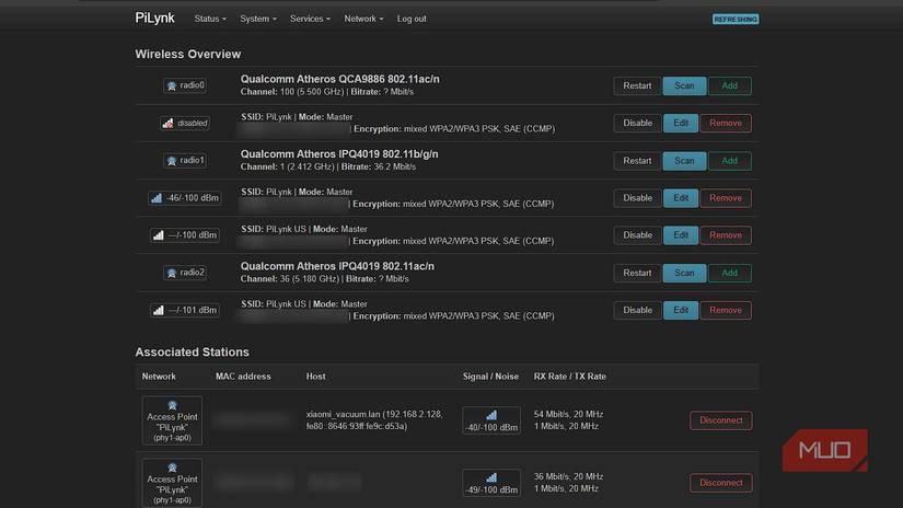 Wireless overview page in OpenWRT settings