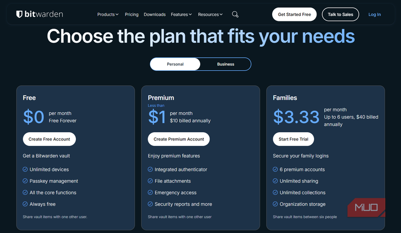 07 Bitwarden Pricing Page