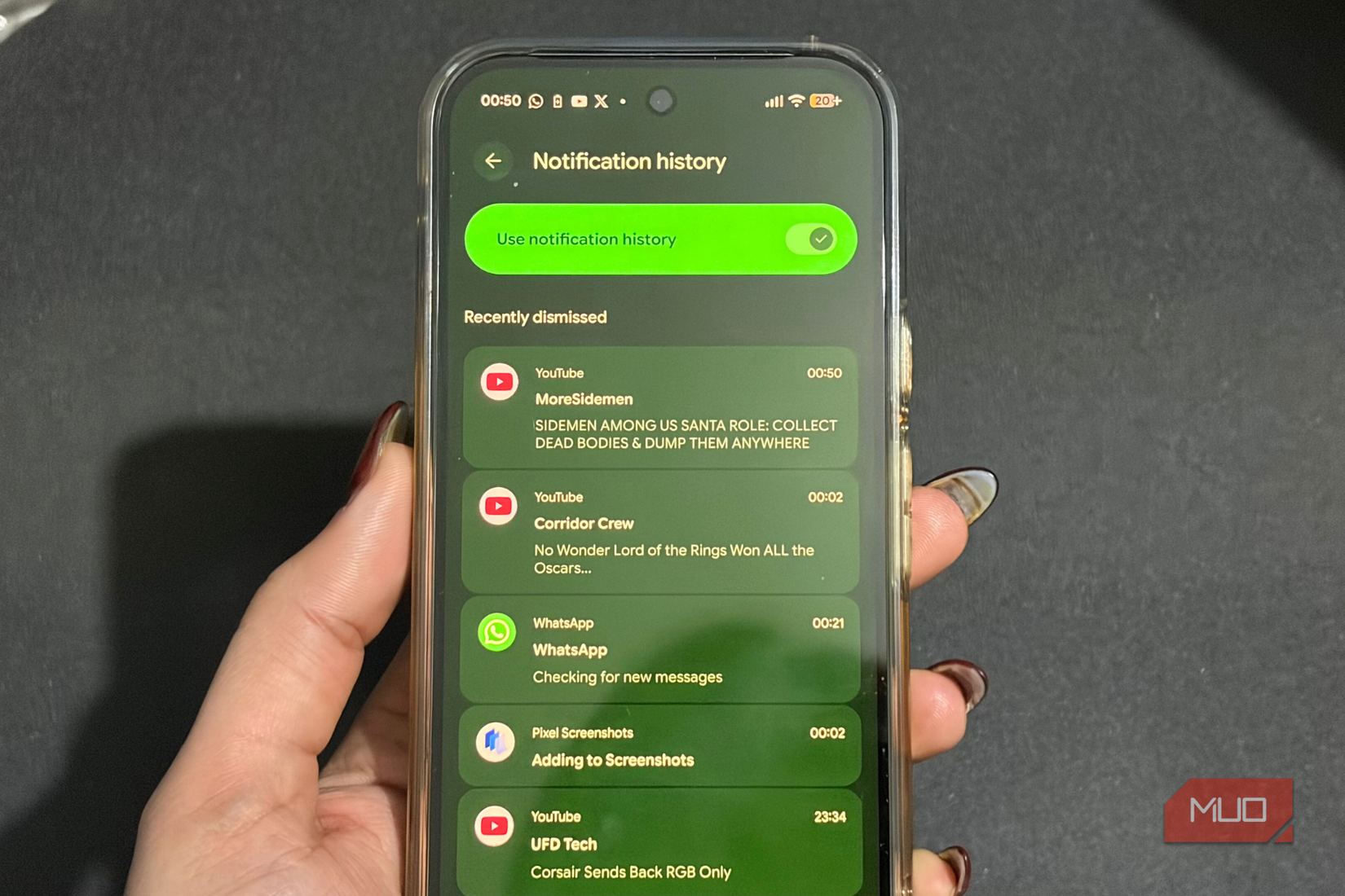 Notification history setting on Google Pixel 10 Pro