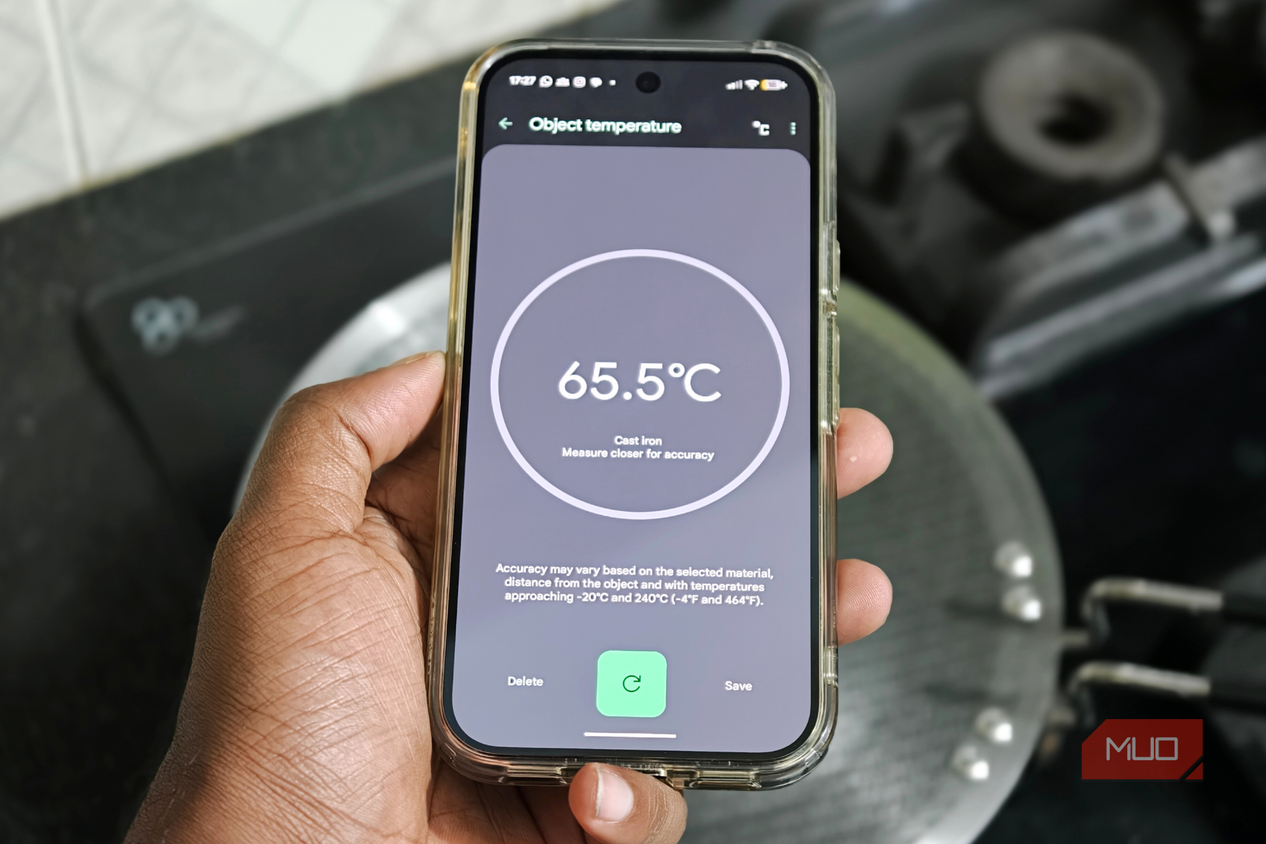 Checking the temperature of hot pan on Google Pixel 10 Pro