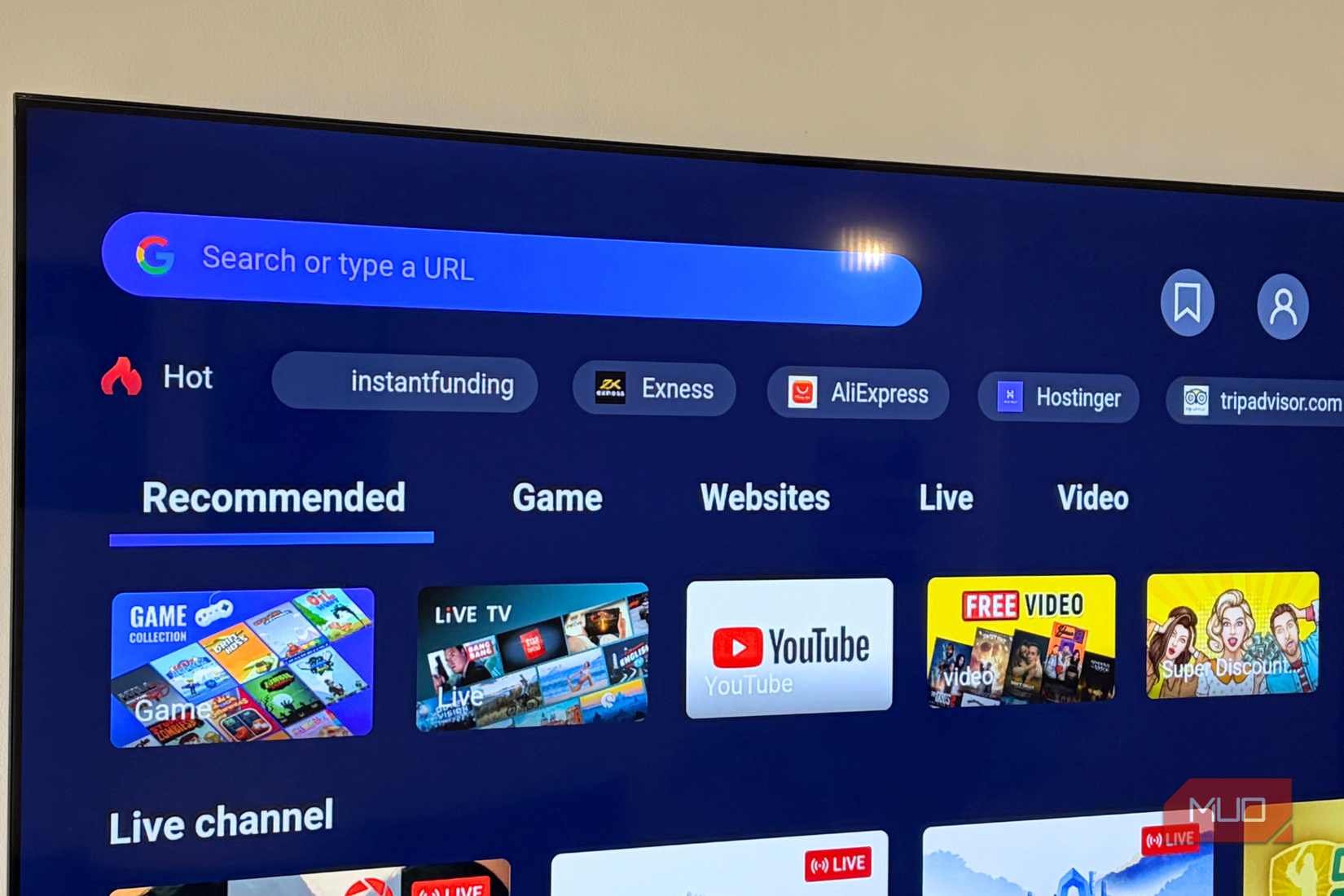 Profile icon visible in the top right corner on Open browser
