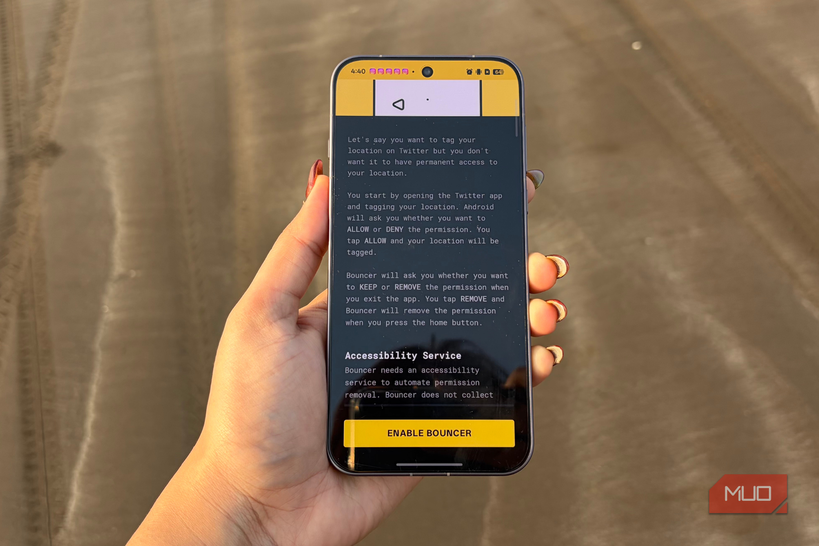 Bouncer app accessibility feature
