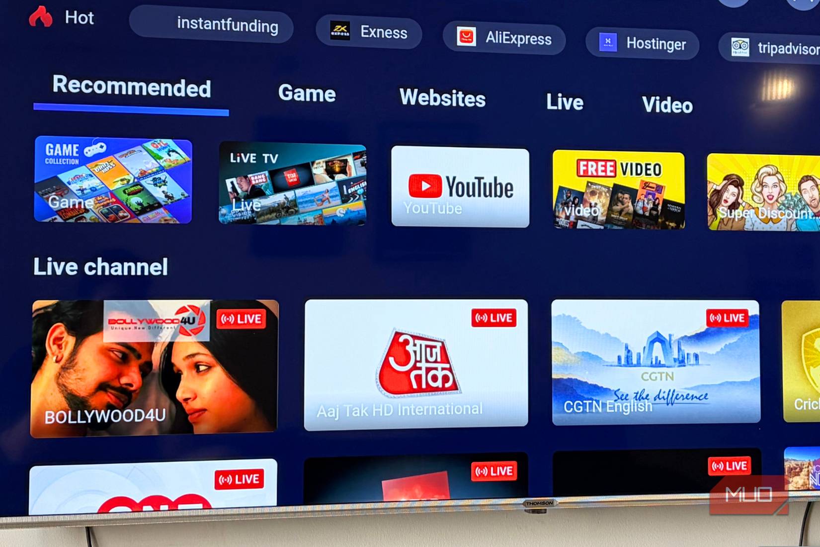 All the five tabs visible on the open browser on Android TV