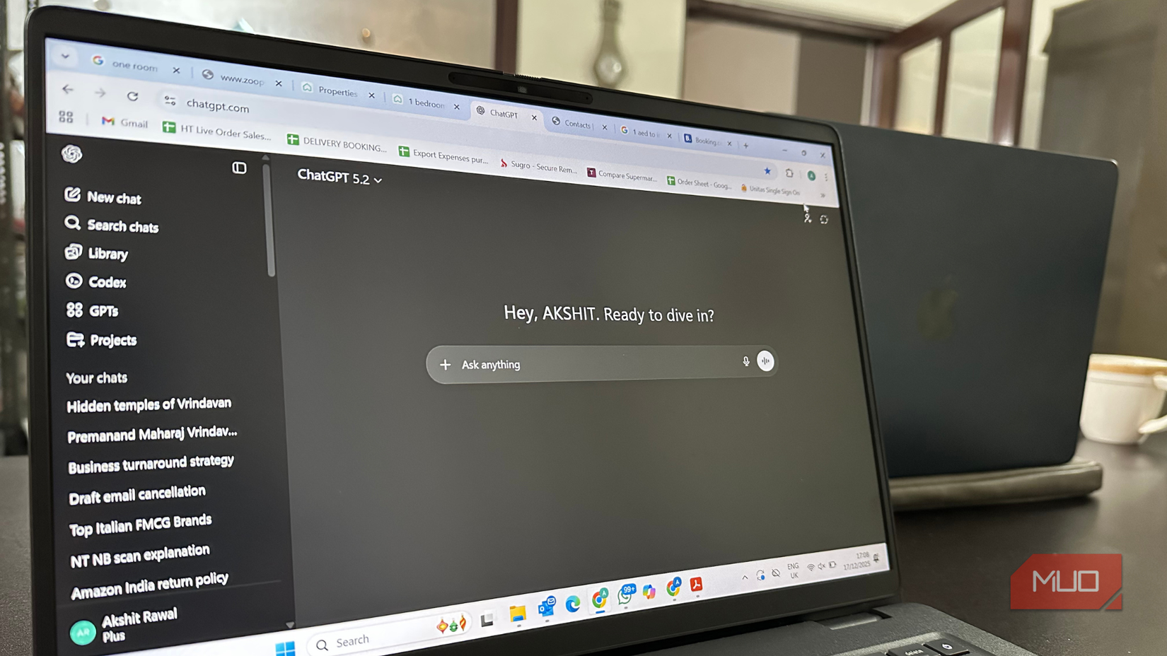 A close up of Windows laptop with ChatGPT Plus on the screen