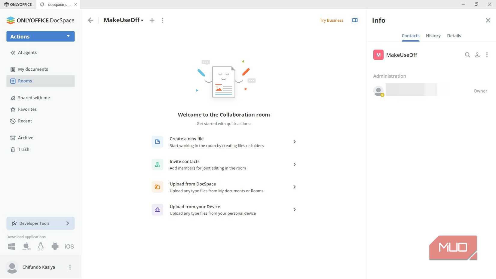 A DocSpace room in OnlyOffice for Windows