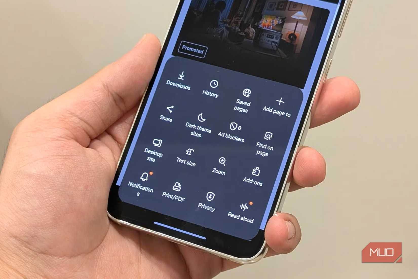 A phone in hand showing Samsung Internet