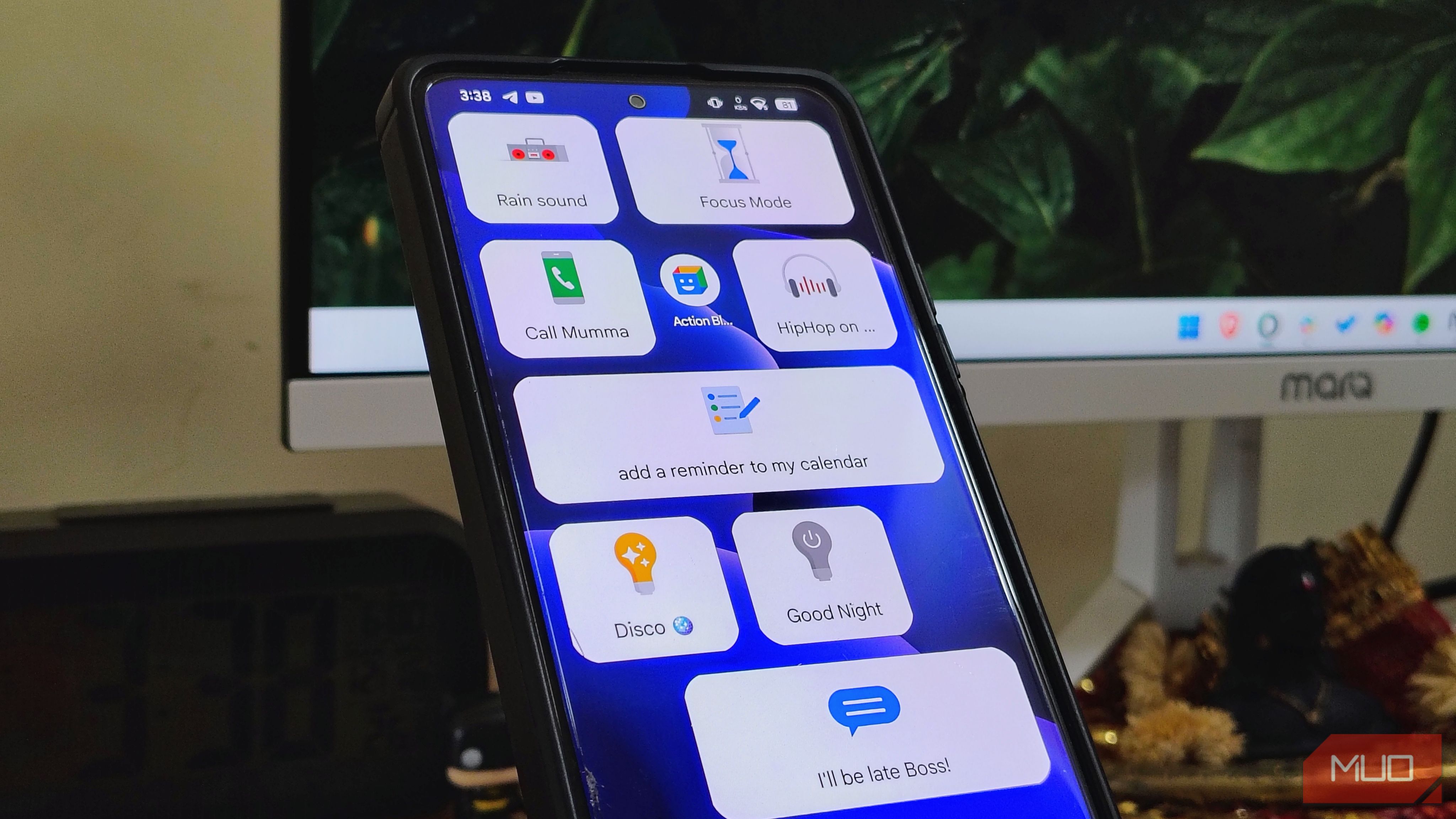 Action Block app with multiple widgets on Android homescreen.