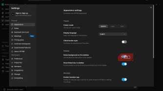 Affine settings menu.