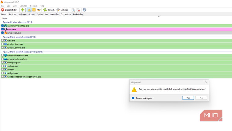Allow app in the Simplewall Whiltelist.