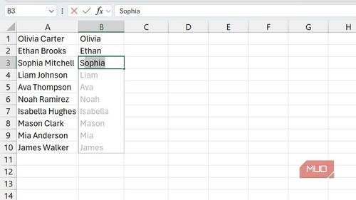 Flash Fill recognizes patterns from your examples and applies them to entire columns