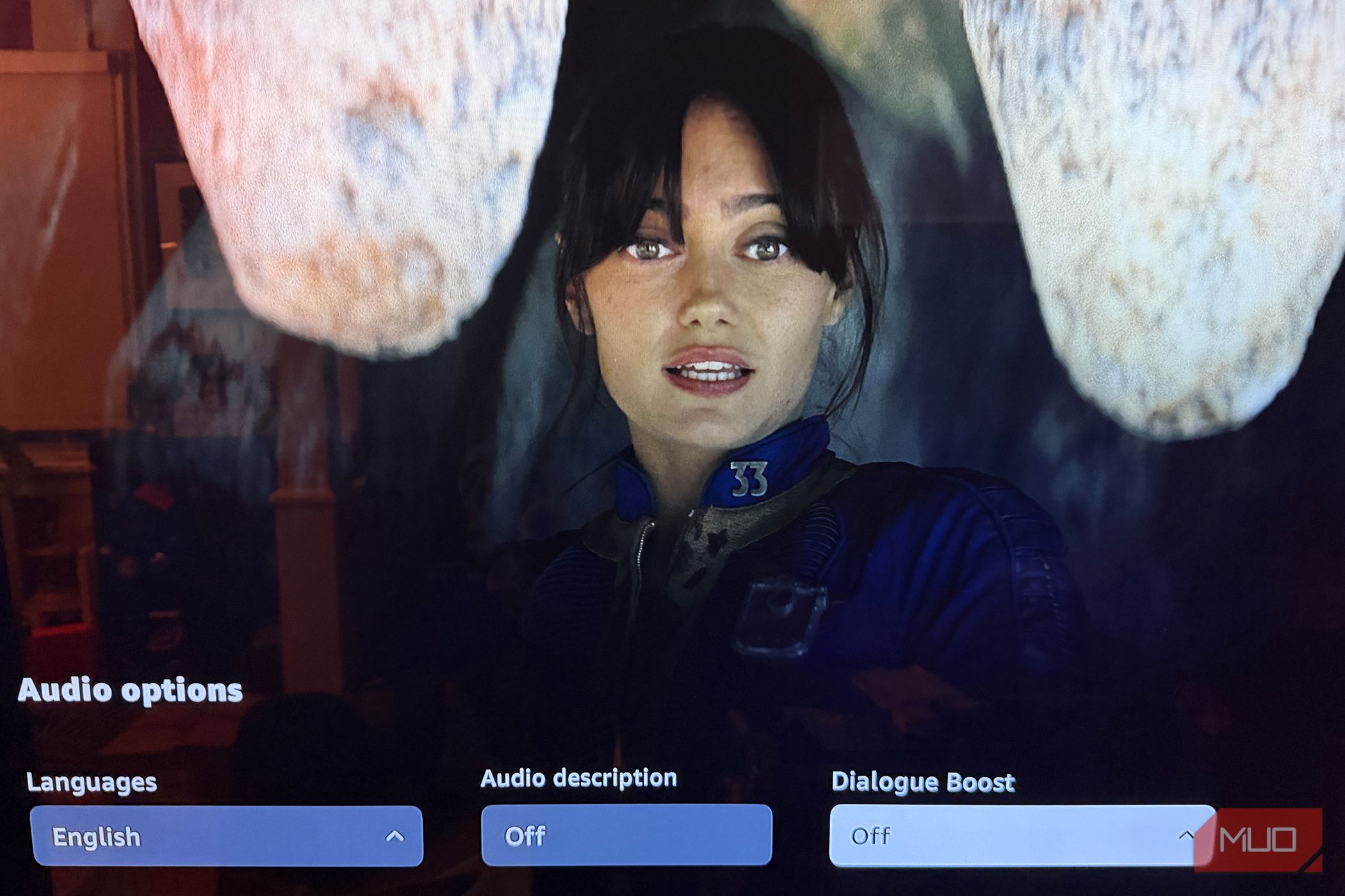 A screenshot from the series Fallout with the Amazon Prime Video Dialogue Boost option in the audio settings.