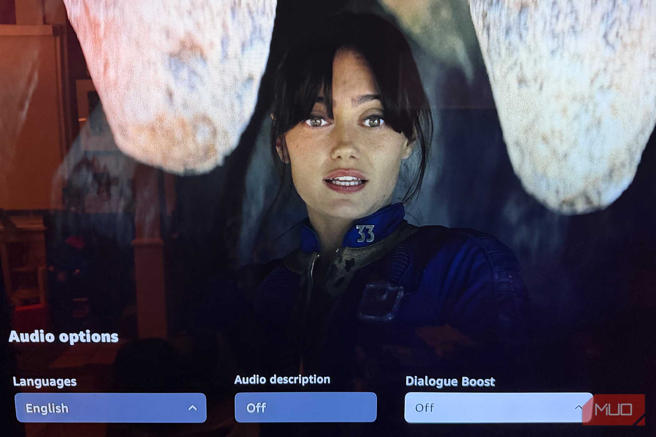 A screenshot from the series Fallout with the Amazon Prime Video Dialogue Boost option in the audio settings.