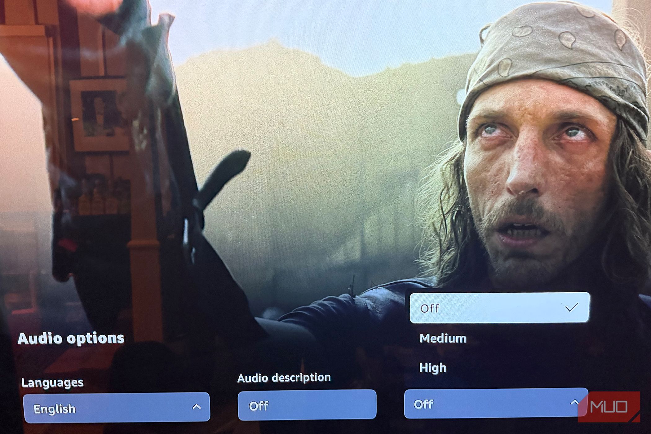 A screenshot from the series Fallout with the Amazon Prime Video Dialogue Boost option in the audio settings.