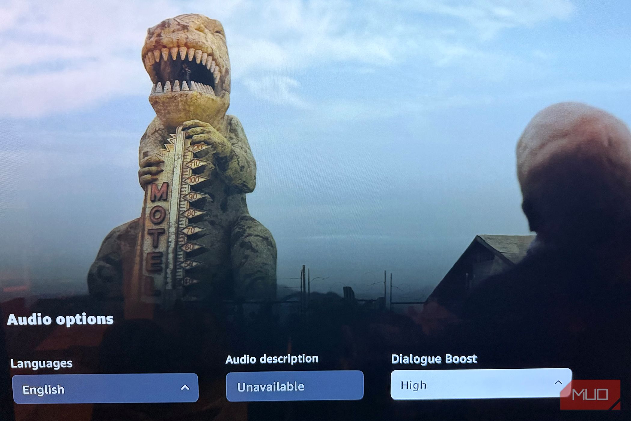 A screenshot from the series Fallout with the Amazon Prime Video Dialogue Boost option in the audio settings.