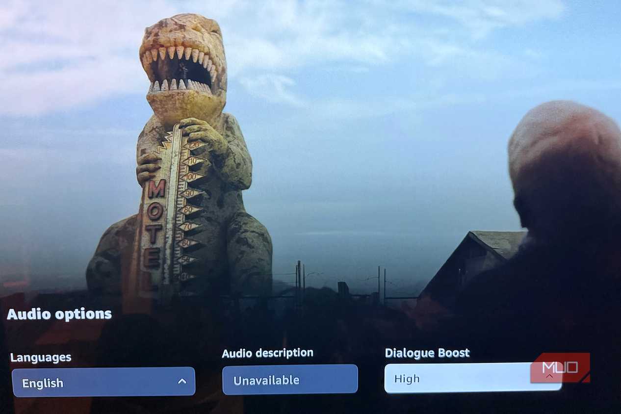 A screenshot from the series Fallout with the Amazon Prime Video Dialogue Boost option in the audio settings.