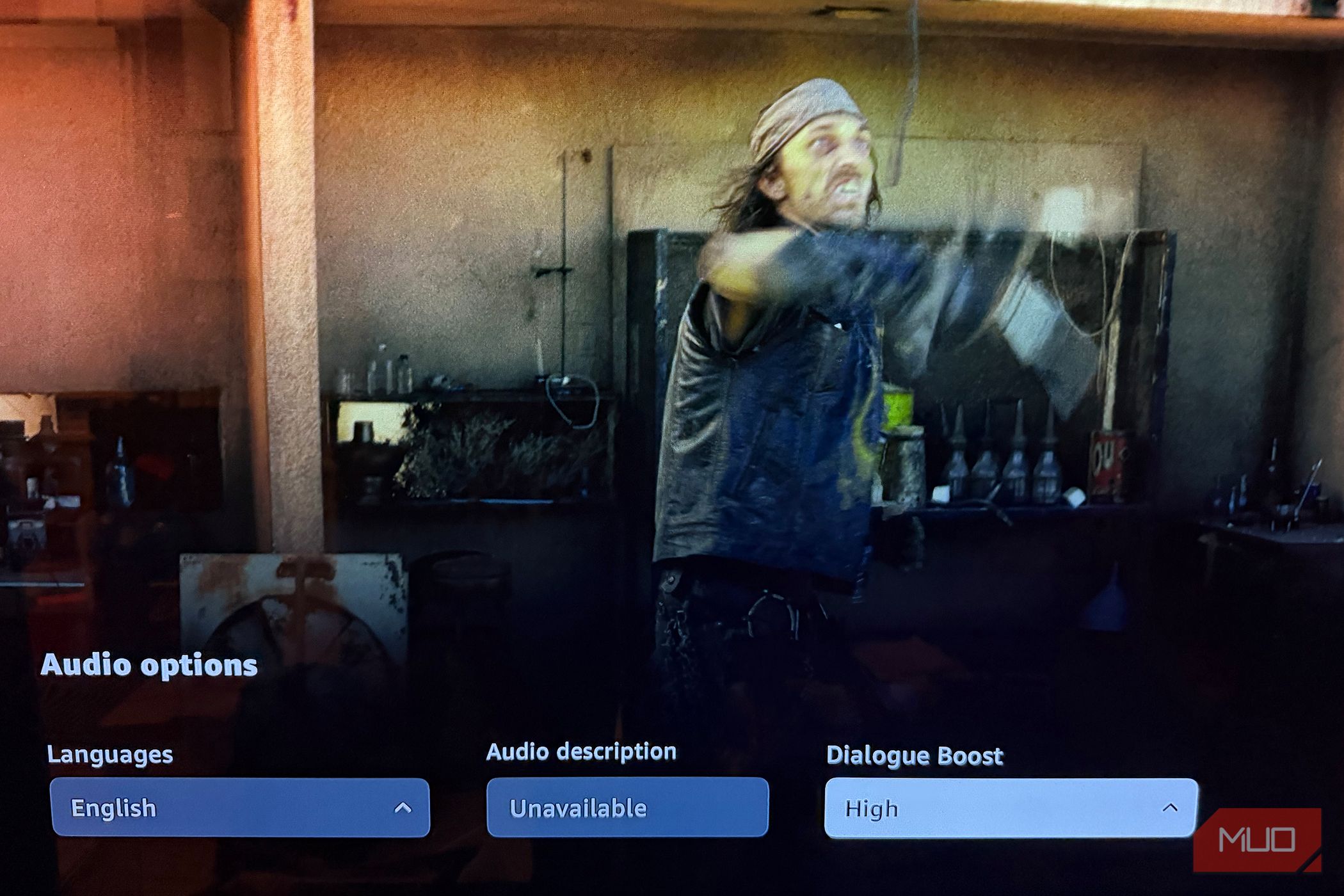 A screenshot from the series Fallout with the Amazon Prime Video Dialogue Boost option in the audio settings.