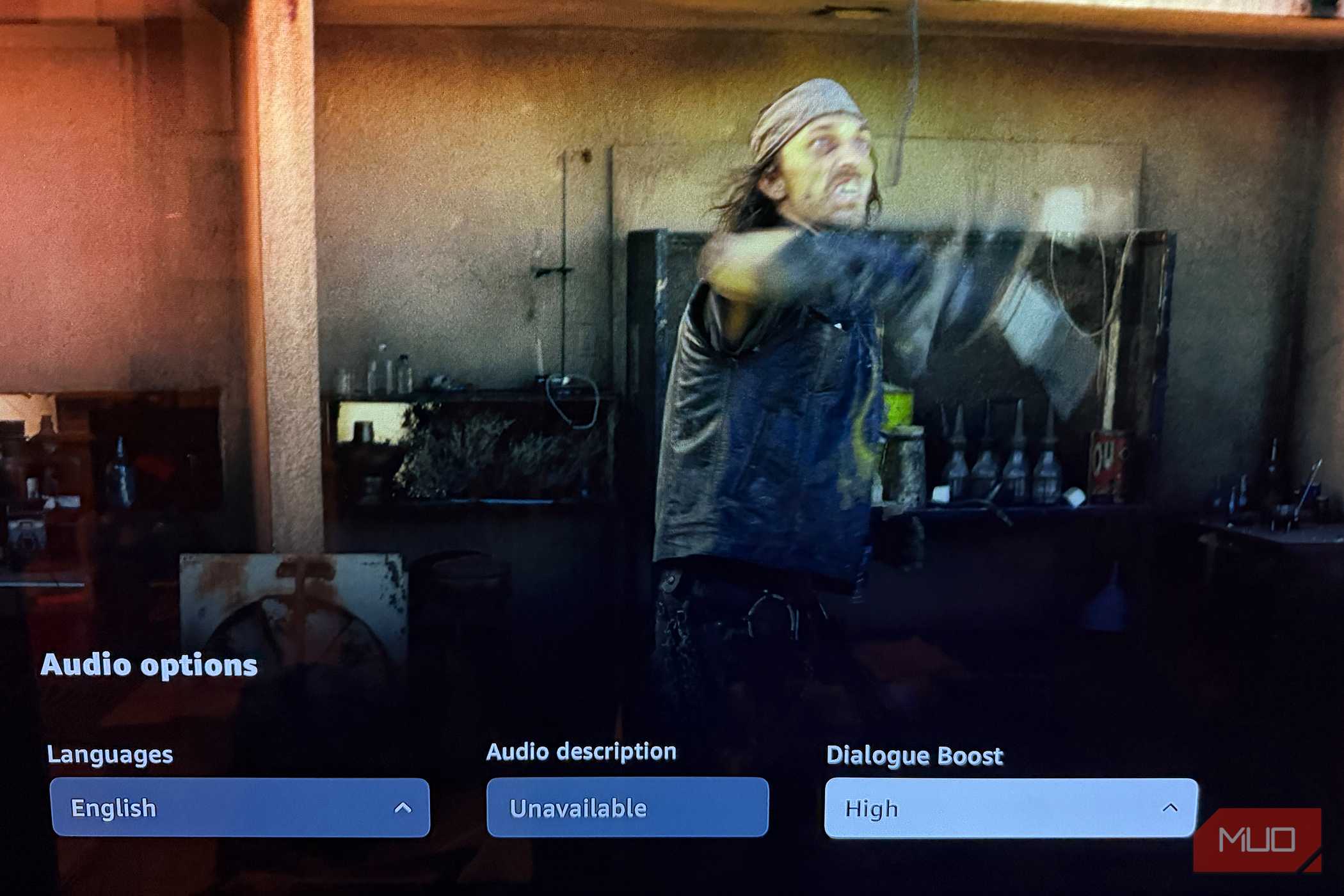A screenshot from the series Fallout with the Amazon Prime Video Dialogue Boost option in the audio settings.
