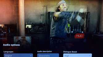 A screenshot from the series Fallout with the Amazon Prime Video Dialogue Boost option in the audio settings.
