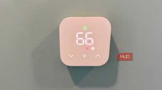 amazon smart thermostat on wall showing fan running
