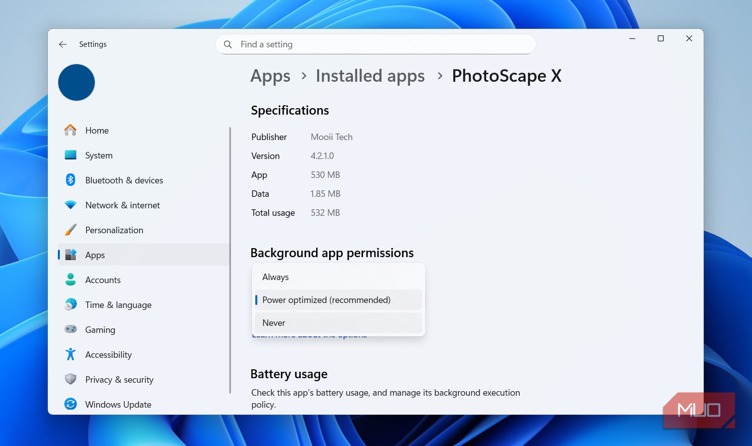 App background permission in Windows