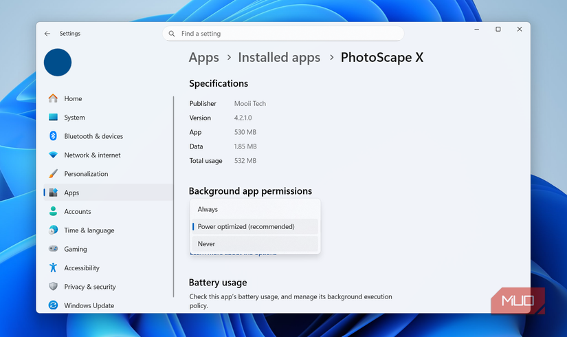 App background permission in Windows