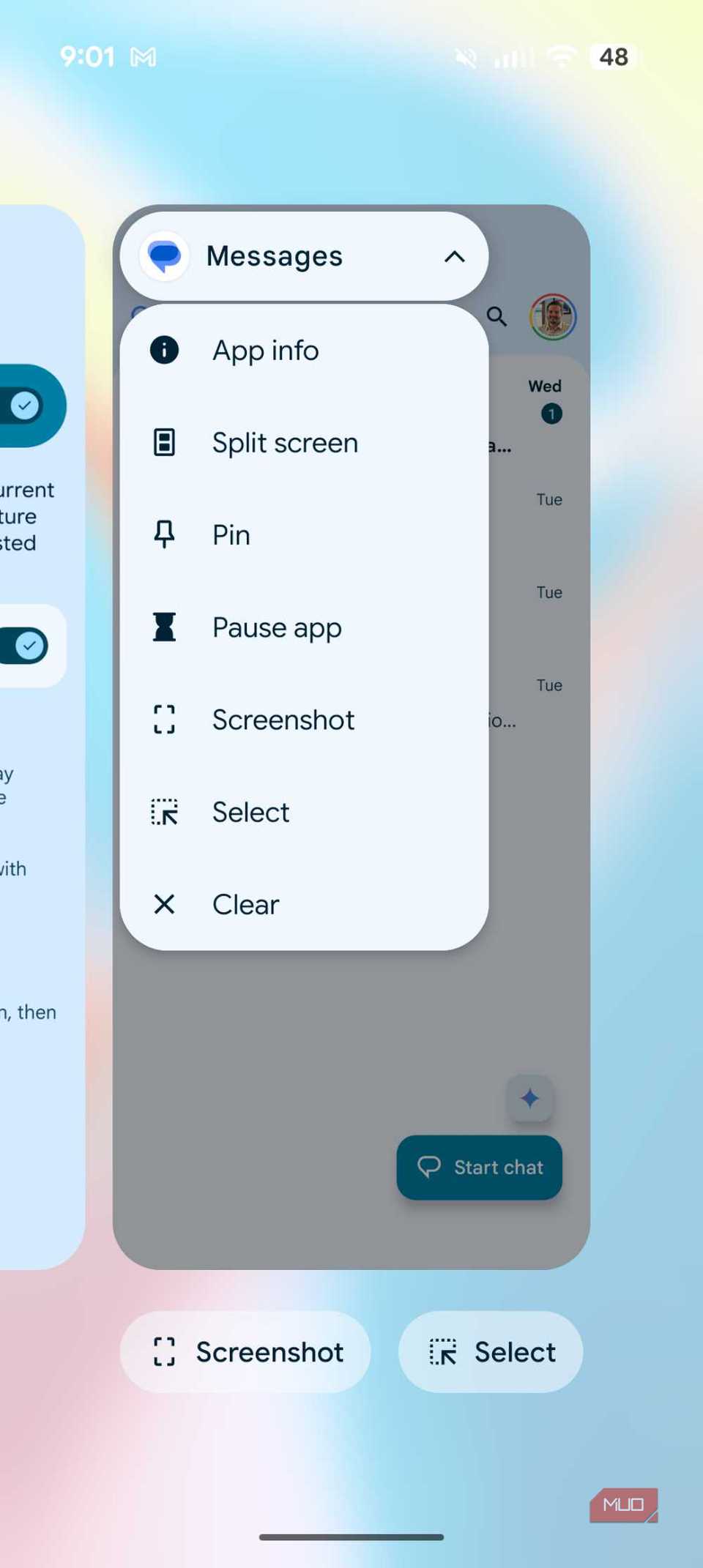Menú de fijación de aplicaciones