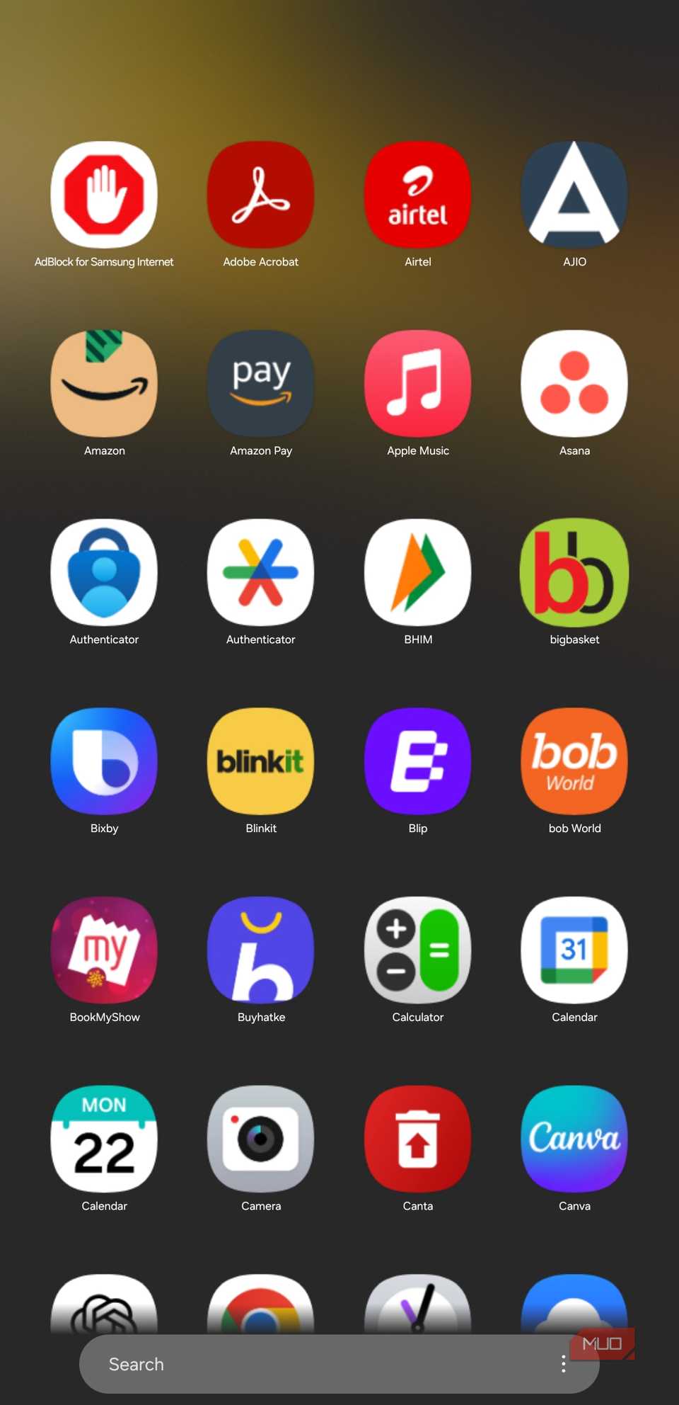 Apps screen in tablet mode