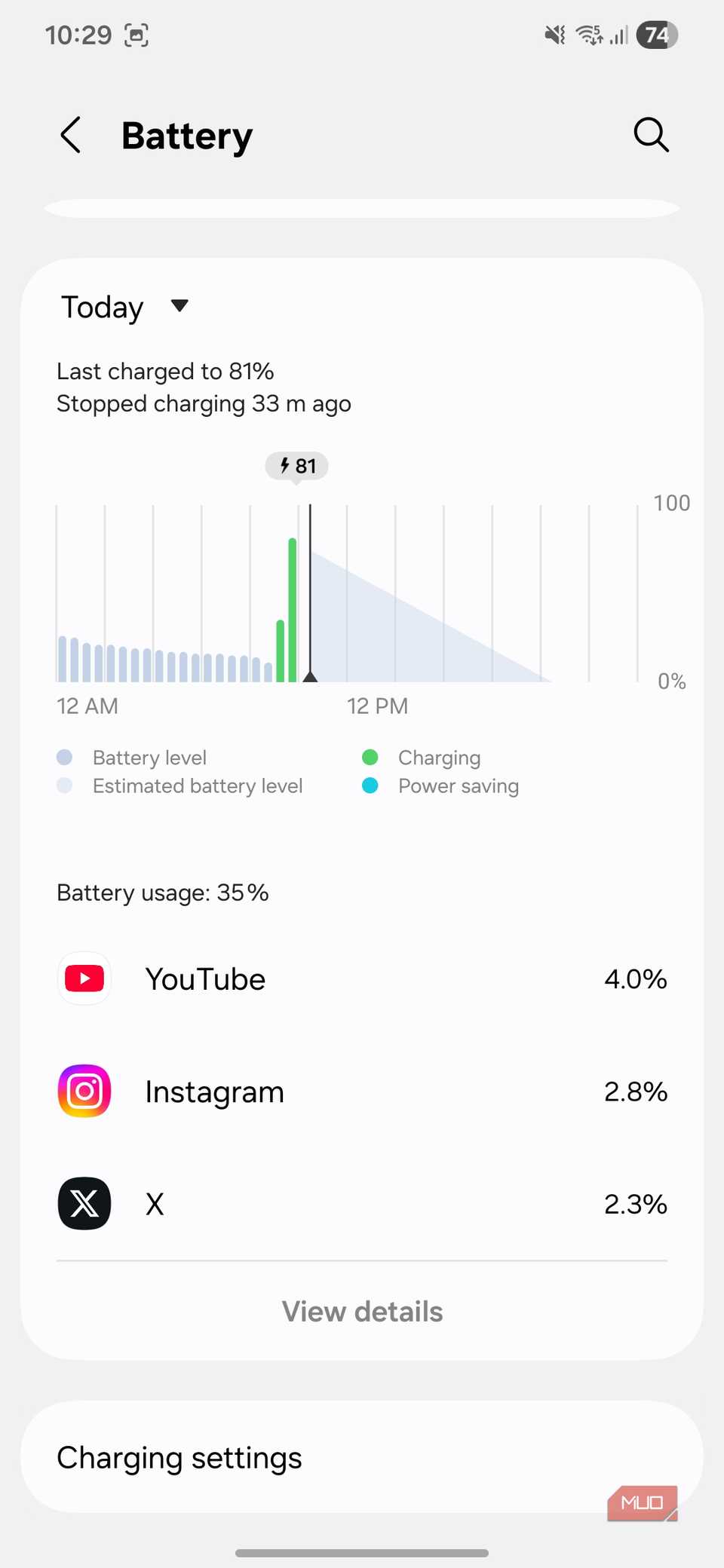 Battery settings on Samsung phone