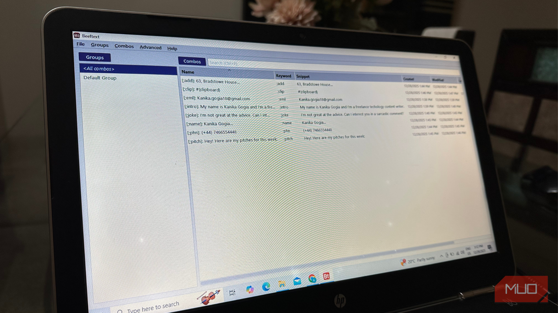 Beeftext on Windows laptop