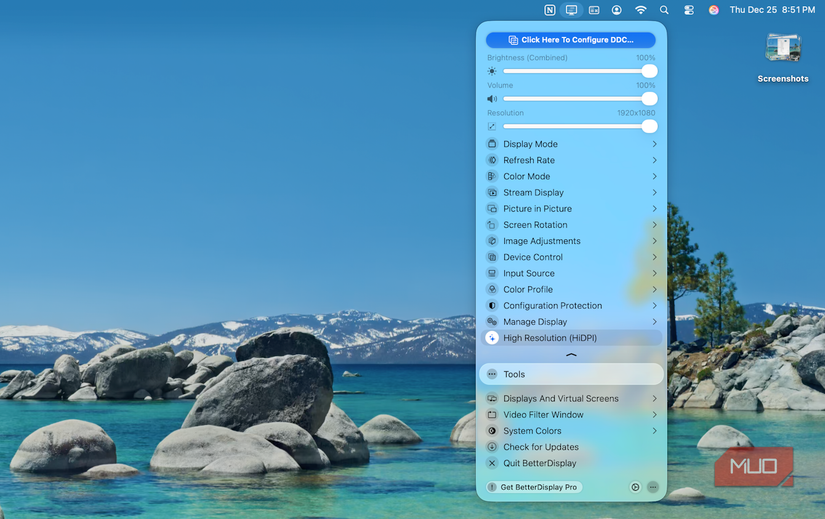 BetterDisplay HiDPI settings on macOS