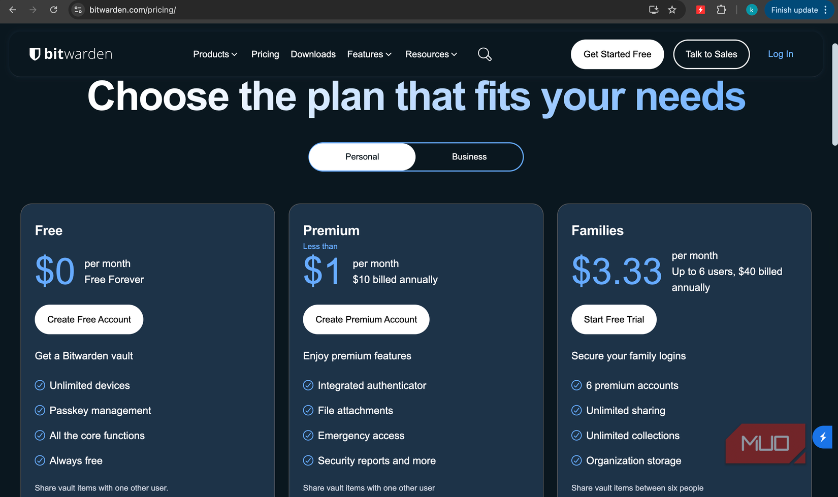Bitwarden pricing and plans