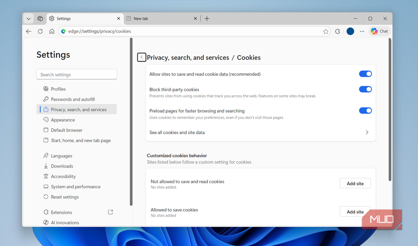 Block third-party cookies in Edge