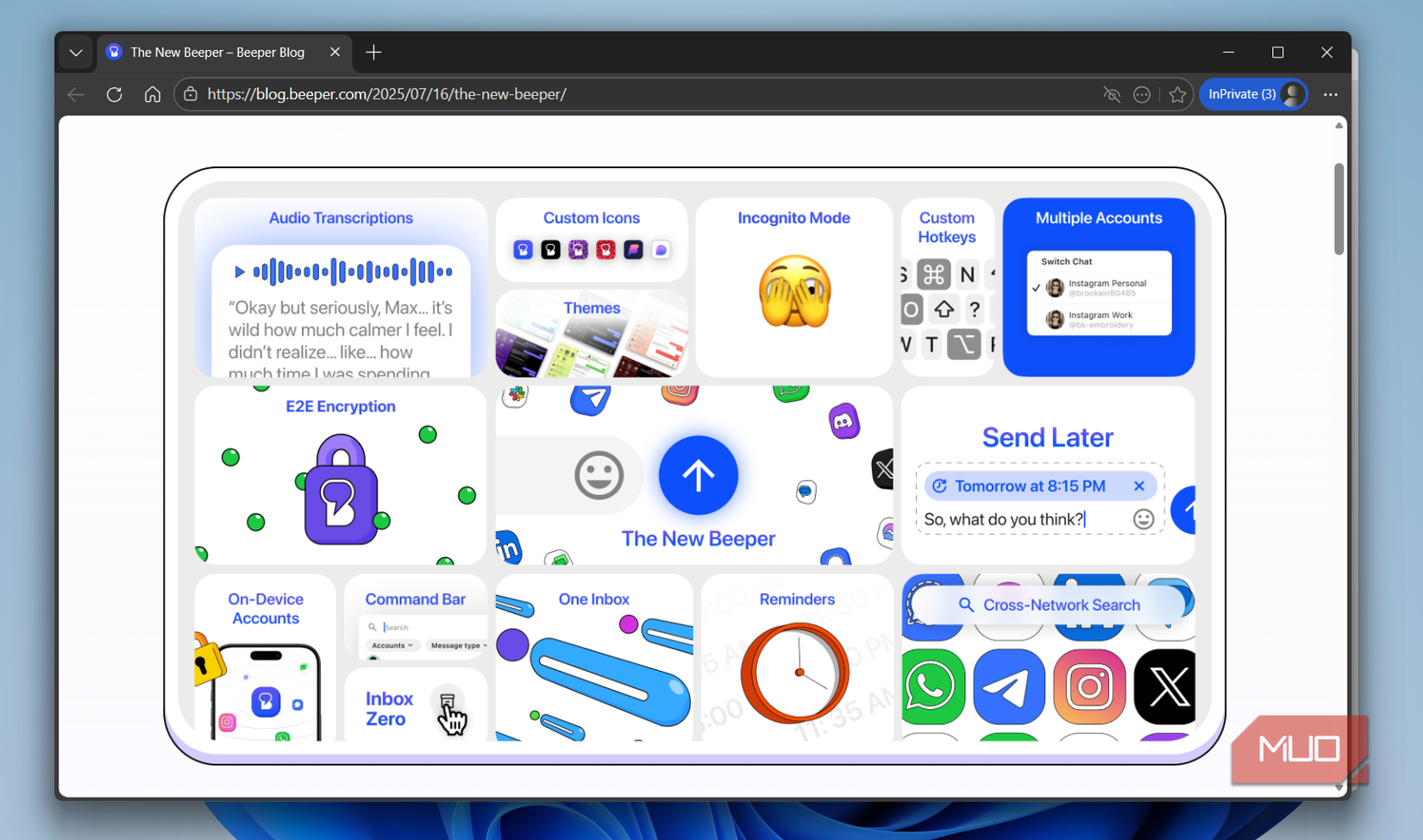 Browser showing Beeper blog