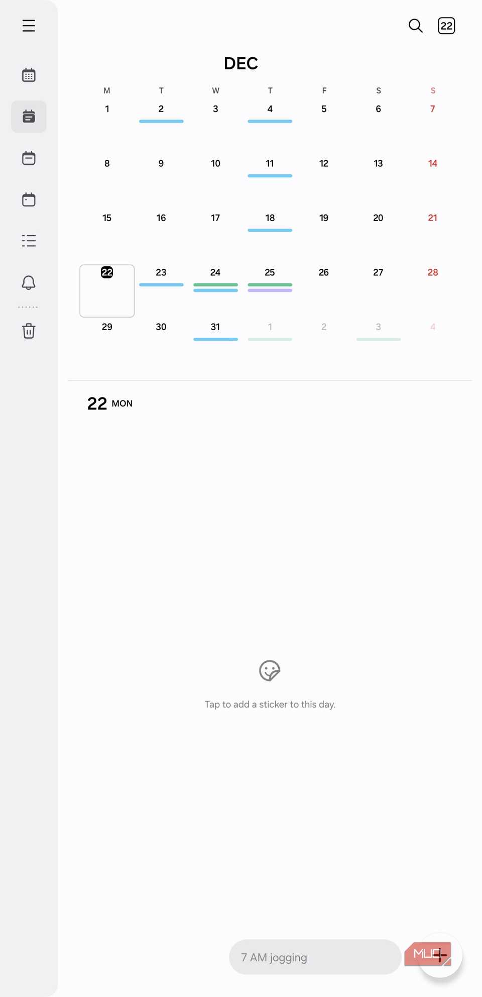 تقویم در رابط کاربری تبلت بر روی اندروید
