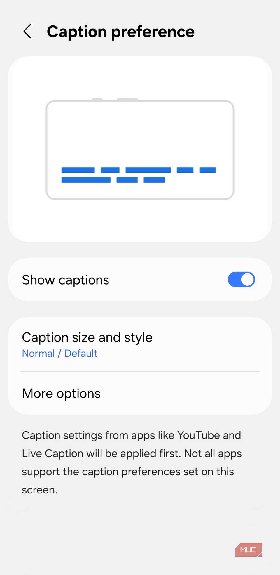 Caption settings on Android