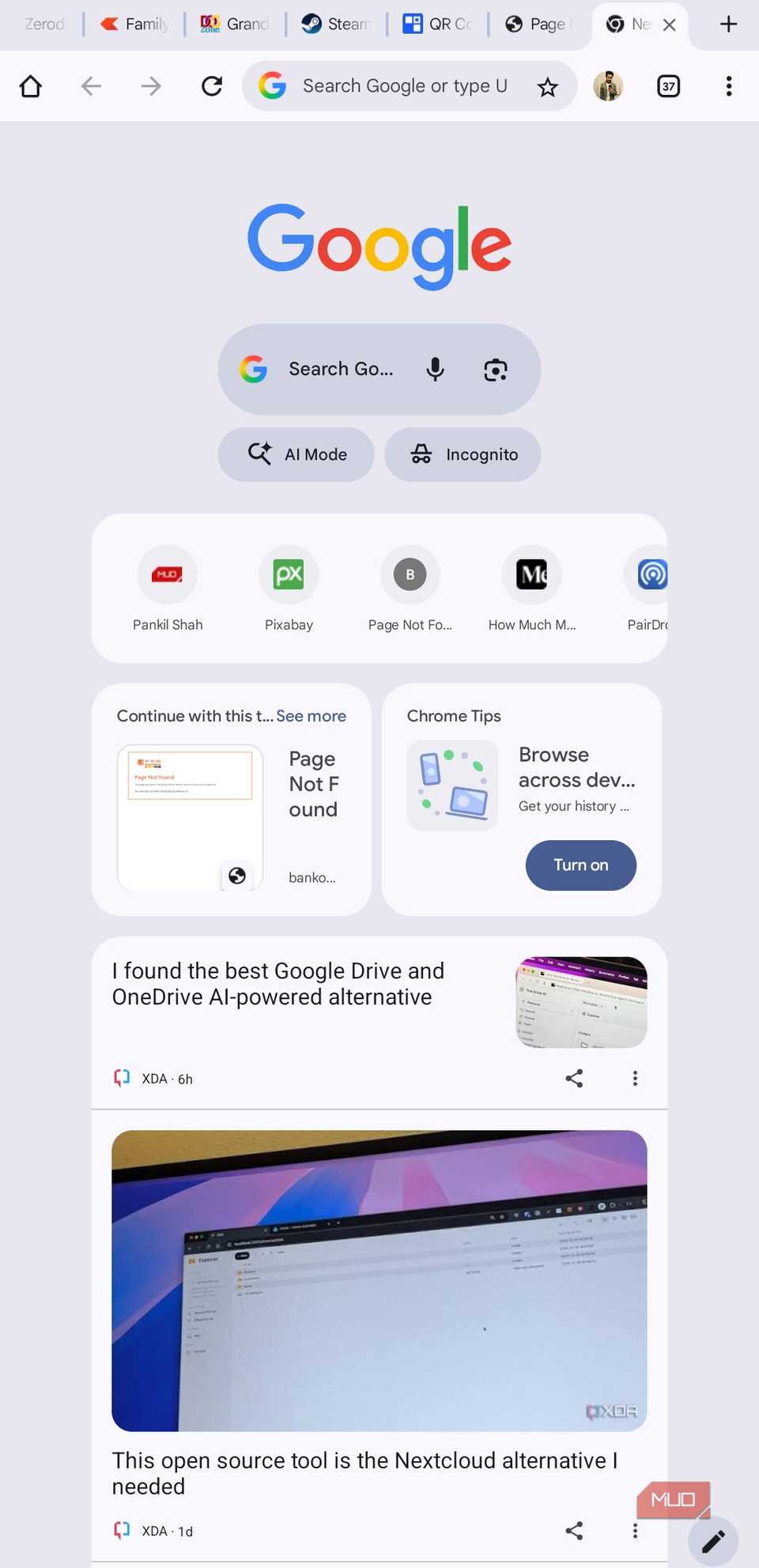 کروم در رابط کاربری تبلت بر روی اندروید